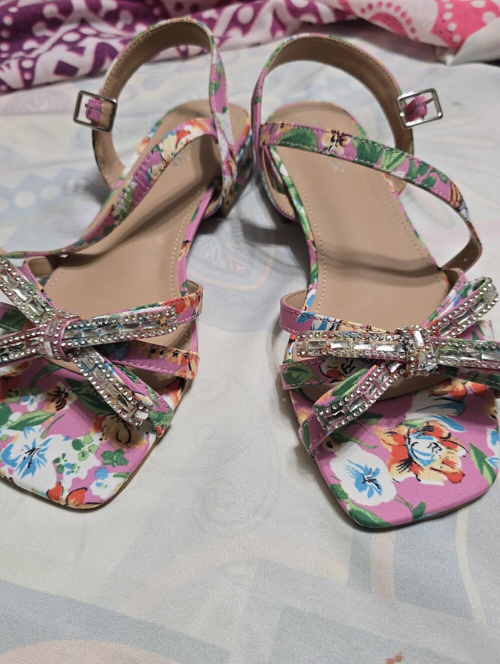 Sophia Taylor Rhinestone Sandals in Pink & Green US 8M